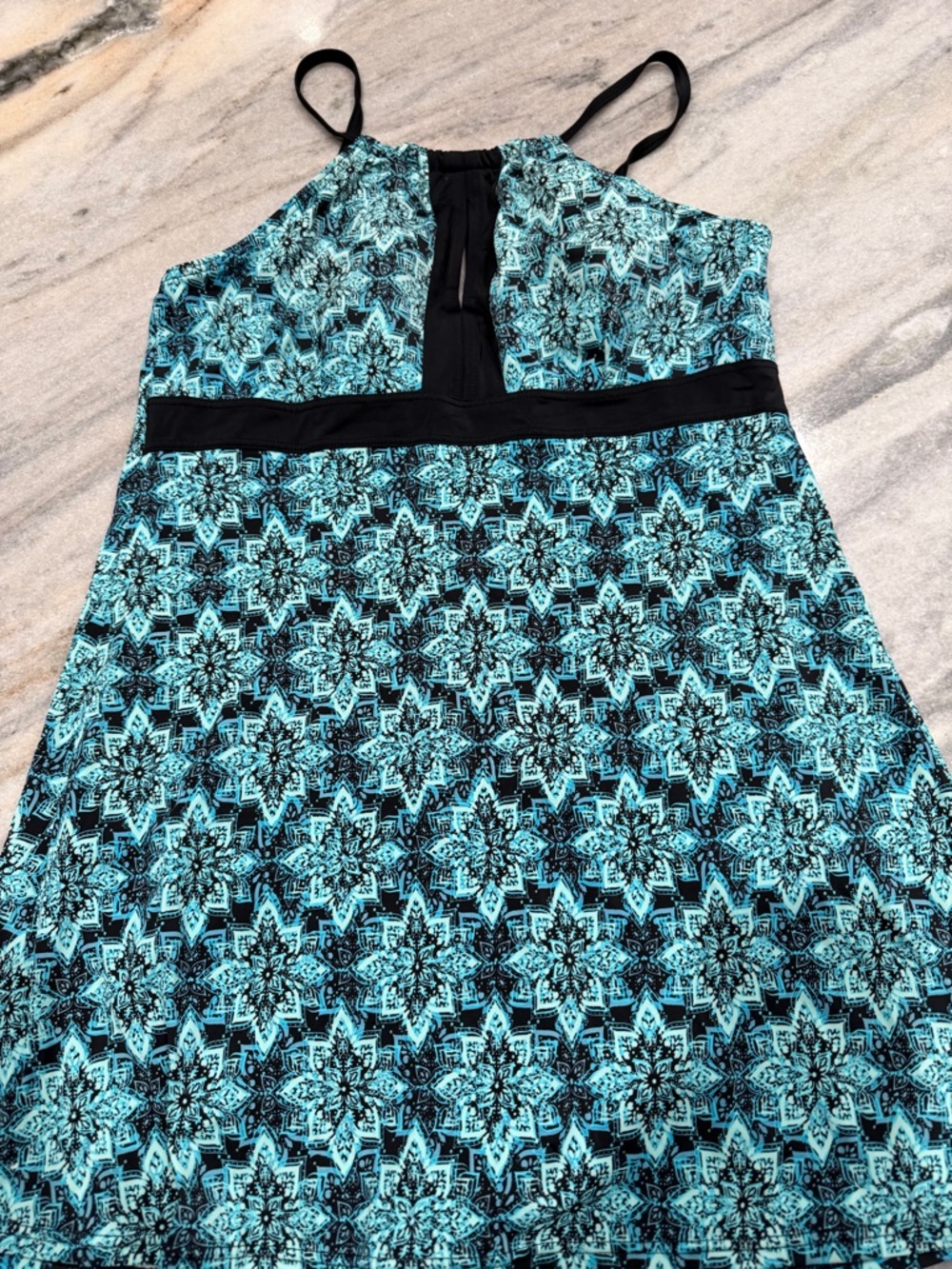 Turquoise Black Printed Swim suit Dress